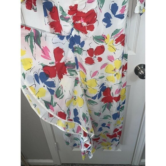 RIXO forTarget Multicolor Floral Mock Neck Cascade Ruffled Midi Casual Dress 4 - Picture 5 of 9